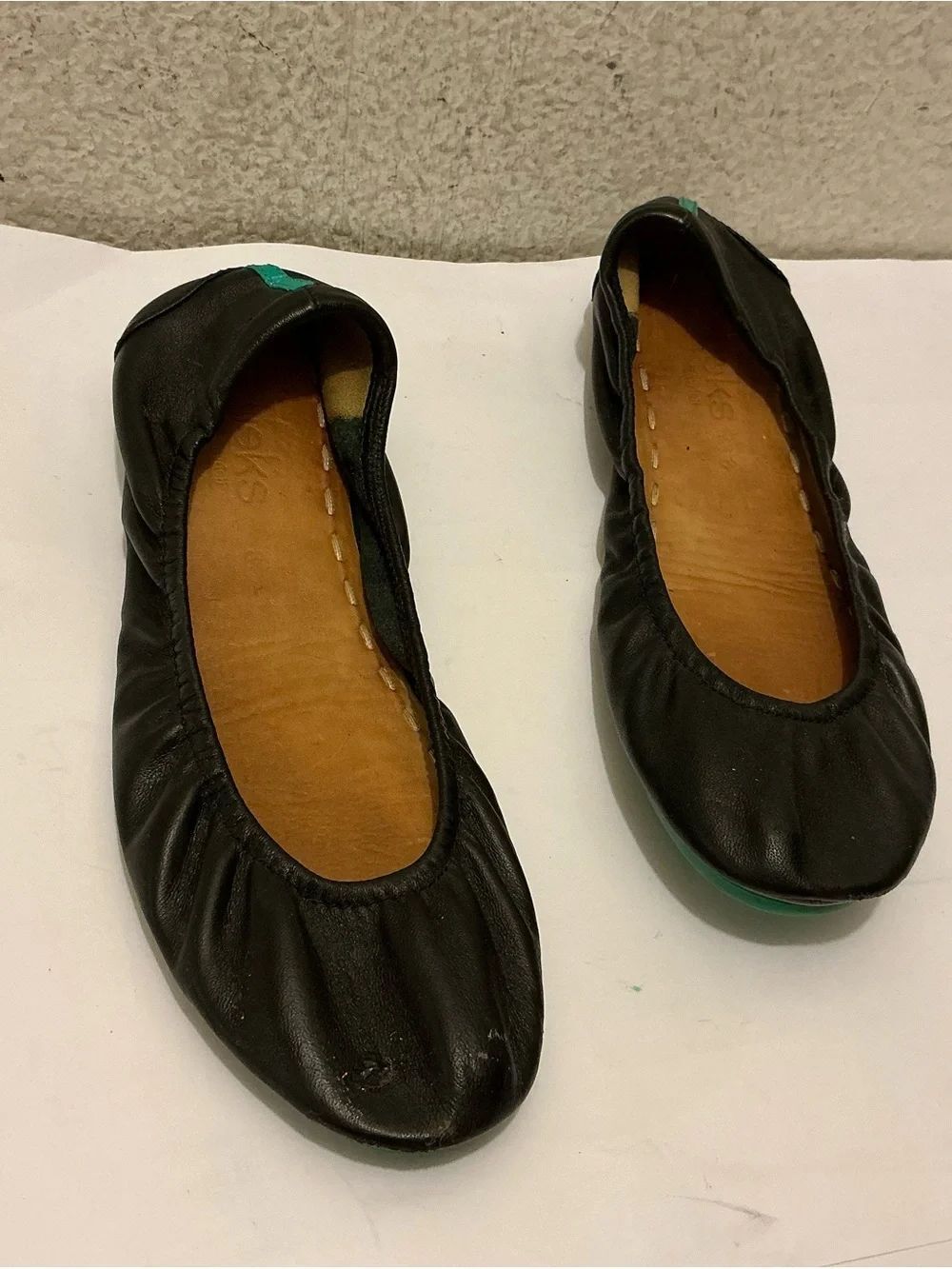 Tieks Black Leather Ballet Flats with Tan Insole